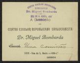 Cartão de visita de Centro Escolar Republicano Democrático Dr. Miguel Bombarda a Teófilo Braga
