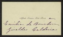 Cartão de visita de Alfredo Ferreira Pinto Basto, Emília de Bourbon Giraldes Caldeira a Teófilo Braga