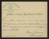 Cartão de visita de César Lourim, secretário da Direcção do Centro Republicano de Belém, a Teófilo Braga