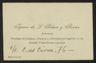 Cartão de visita de Ignasi de L. Ribera y Rovira a Teófilo Braga