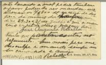 Cartão-de-visita de José Augusto Rebelo endereçado a Eurico Cameira