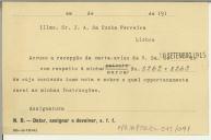 Carta-aviso de J. A. da Cunha Ferreira para Manuel Teixeira Gomes