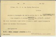 Carta-aviso de J. A. da Cunha Ferreira para Manuel Teixeira Gomes