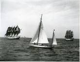 Fotografia da Regata Internacional Lisboa-Bermudas, que contou com a participação de doze países e os seus respetivos veleiros, tendo Portugal também participado com o navio-escola Sagres