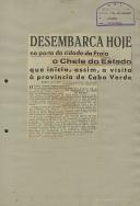 Desembarca hoje no porto da cidade da Praia o Chefe do Estado que inicia, assim, a visita à província de Cabo Verde