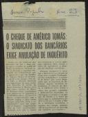 O cheque de Américo Tomás: o sindicato dos bancários exige anulação de inquérito