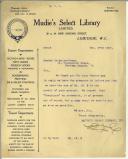 Carta de Mudie's Select Library para Manuel Teixeira Gomes