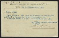 Bilhete-postal de João Borges de Medeiros a Teófilo Braga