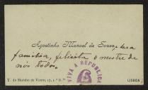 Cartão de visita de Agostinho Manuel de Sousa a Teófilo Braga
