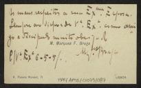 Cartão de visita de M. Marques F. Braga a Teófilo Braga