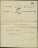 Carta do Institut de France, Académie des Inscripions et Belles Lettres, a Teófilo Braga