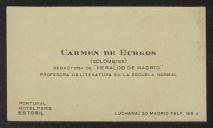 Cartão de visita de Carmen de Burgos a Teófilo Braga