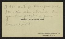 Cartão de visita de Manuel de Oliveira Lima a Teófilo Braga