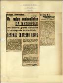 Os meios nacionalistas da metrópole desenvolvem grande actividade na propaganda do candidato General Craveiro Lopes