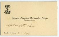 Cartão de visita de António Joaquim Fernandes Braga