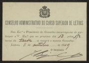Cartão do Secretário do Conselho Administrativo do Curso Superior de Letras a Teófilo Braga