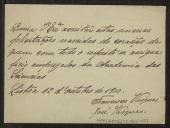 Cartão de Francisco Vasques e José Vasques a Teófilo Braga