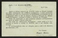 Cartão de Augusto Martins, da Direcção da "Renascença Portuguesa" a Teófilo Braga