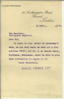 Carta de Samuel French, Ltd para o Secretário da Legação portuguesa em Londres