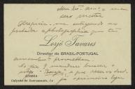 Cartão de visita de Lorjó Tavares a Teófilo Braga