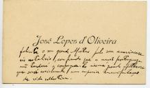 Cartão de visita de José Lopes de Oliveira