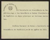 Cartão da Secretaria da Presidência da República a Teófilo Braga