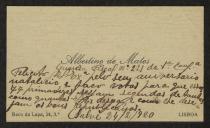 Cartão de visita de Albertino de Matos a Teófilo Braga