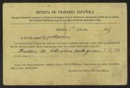 Bilhete-postal da Revista de Filosofia Española a Teófilo Braga