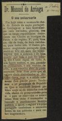 Dr. Manuel de Arriaga - O seu aniversário