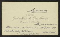 Cartão de visita de José Maria da Cruz Ferreira a Teófilo Braga
