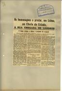 As homenagens a prestar, em Lisboa, ao Chefe de Estado à sua chegada de Londres