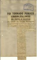 Foi tornado público o programa ofical completo da visita a Londres do Chefe do Estado Português