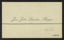 Cartão de visita de José Júlio Lapelier Berger a Teófilo Braga