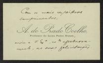 Cartão de visita de A. do Prado Coelho a Teófilo Braga