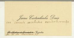 Cartão pessoal de Jaime Castanhinha Doria para António Bessa Pais
