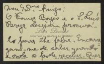 Cartão de visita de Luis Derouet a Teófilo Braga