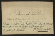 Cartão de visita de F. Giner de los Rios a Teófilo Braga