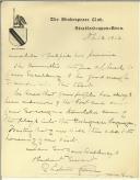 Carta de The Shakespeare Club para Manuel Teixeira Gomes