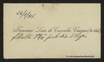 Cartão de visita de Francisco Luis de Carvalho Vasques a Teófilo Braga