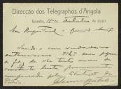Cartão de visita da Direcção dos Fotógrafos de Angola a Teófilo Braga