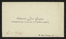 Cartão de visita de Eduardo José Gaspar a Teófilo Braga
