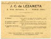 Cartão de J. C. de Lezameta a Teófilo Braga