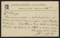 Bilhete-postal de Livraria Chardron a Teófilo Braga
