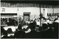 Fotografia da cerimónia da missa e bênção dos navios bacalhoeiros, presidida pelo Presidente da República Óscar Carmona, na Praça Afonso de Albuquerque, em Lisboa