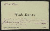 Cartão de visita de Vicente Laureano a Teófilo Braga