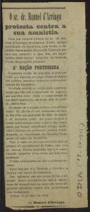 O Sr. Dr. Manuel d'Arriaga protesta contra a sua amnistia