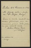 Carta de António Casais Pinto a Teófilo Braga