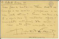 Bilhete-postal de Alfredo Pimenta para Teófilo Braga