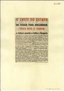 O Chefe do Estado em viagem para Moçambique chega hoje a Luanda e visitará amanhã o Lobito e Benguela