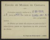 Cartão da Escola de Música de Câmara a Teófilo Braga